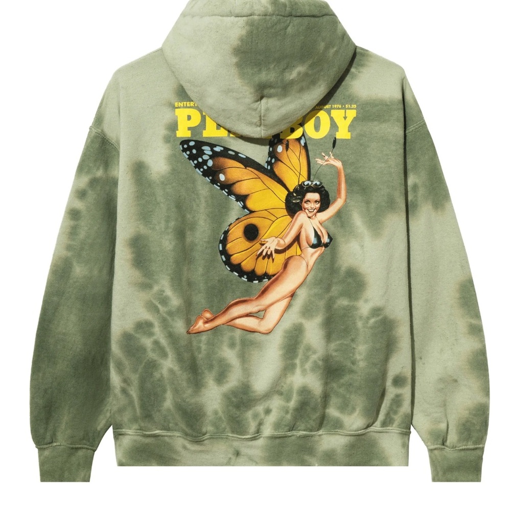 PLAYBOY Green Tie-Dye Sweater with Butterfly Graphic